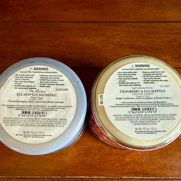 NEW 2-Pc Eucalyptus Snowfall & Cranberry & Eucalyptus 3-Wick 14.5 oz Candles BBW - Picture 3 of 5